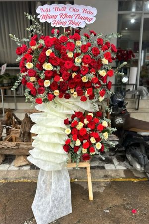 Lẵng hoa khai trương sang trọng, phối màu tươi sáng tại hoa tươi Văn Giang Hưng Yên.
